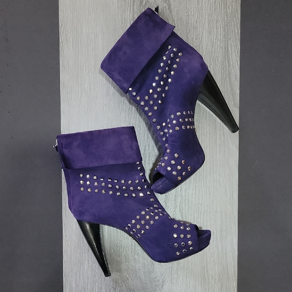 Pour La Victoire Purple Suede Studded Platform Back Zip Booties